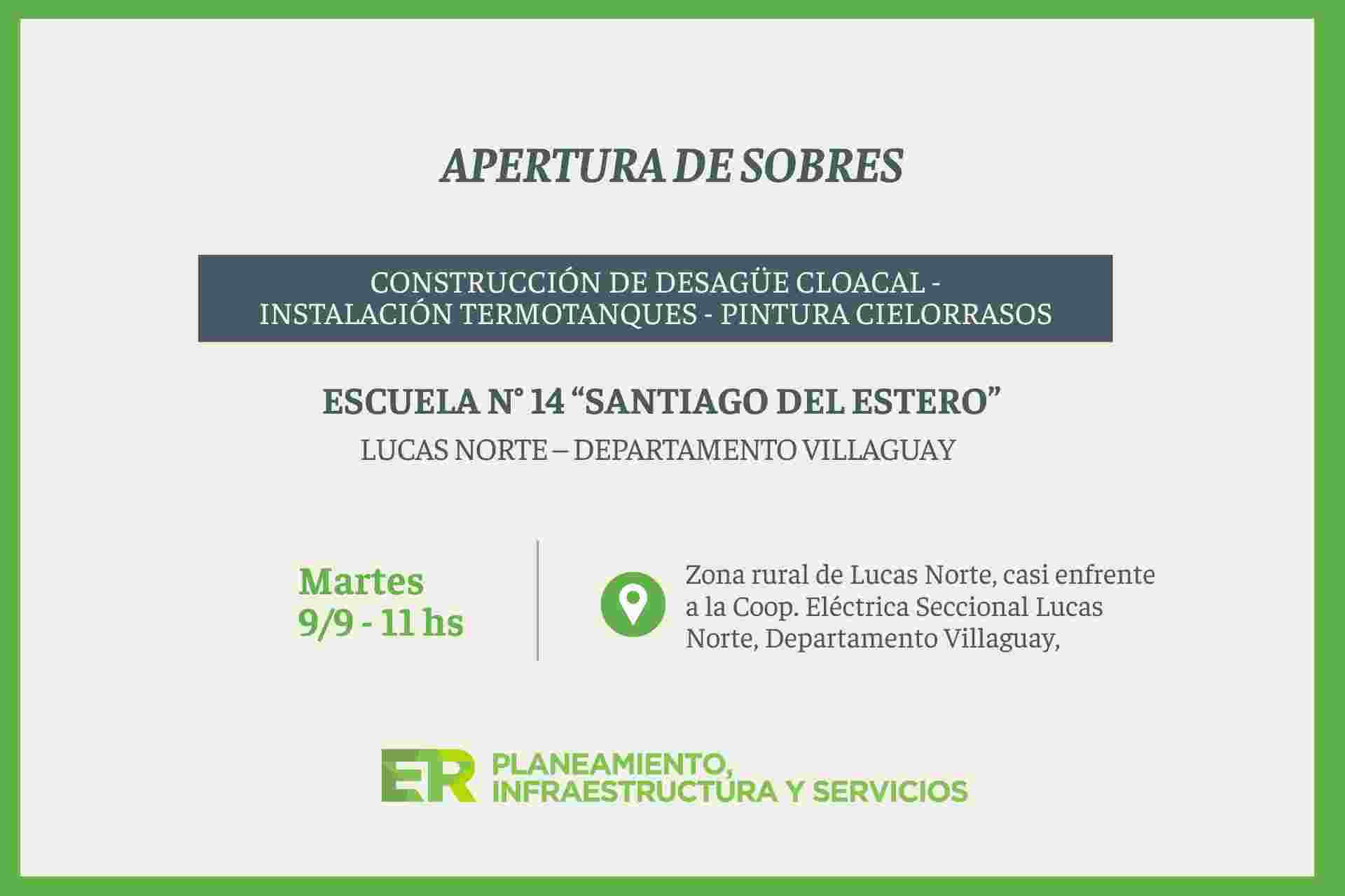 El gobierno provincial licita obras para una escuela en Lucas Norte